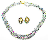 Vintage 1950s Jewelry Double Strand Gray Crystal Necklace and Earrings - Back - Thumbnail
