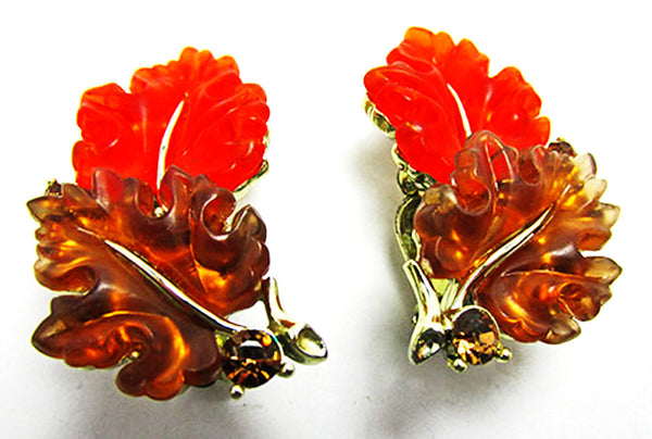 Lisner 1960s Vintage Rare Thermoset and Diamante Oak Leaf Book Pieces - Earrings