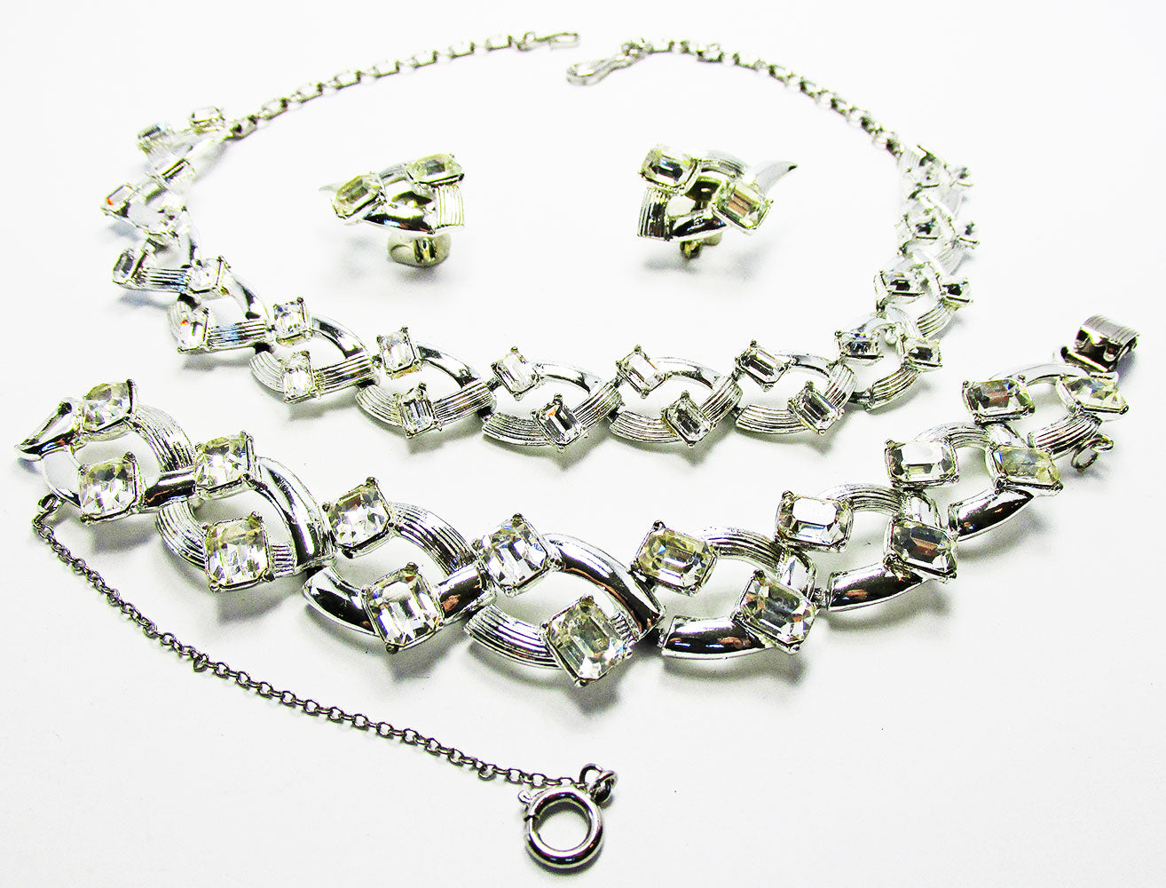 Coro 1960s Mid-Century Diamante Necklace, Earrings, and Bracelet Set