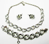 Coro 1960s Mid-Century Diamante Necklace, Earrings, and Bracelet Set