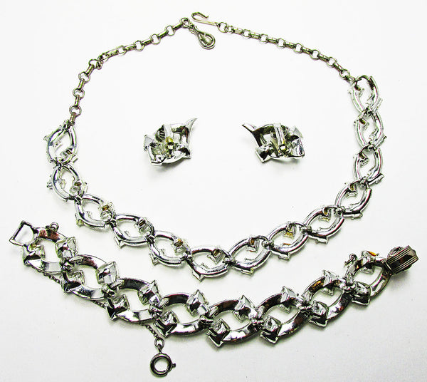 Coro 1960s Mid-Century Diamante Necklace, Earrings, and Bracelet Set - Back