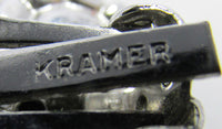 Signed Kramer Vintage Jewelry 1950s Diamante Floral Pin and Earrings  -  Signature - Thumbnail