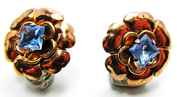 Harry Iskin 1940s Vintage Diamante Gold Filled Floral Pin and Earrings - Earrings