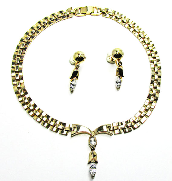 Tara 1960s Vintage Contemporary Style Diamante Necklace and Earrings - Front