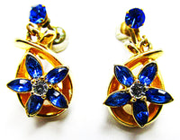 Vintage 1950s Jewelry Dazzling Sapphire Diamante Necklace and Earrings - Earrings - Thumbnail