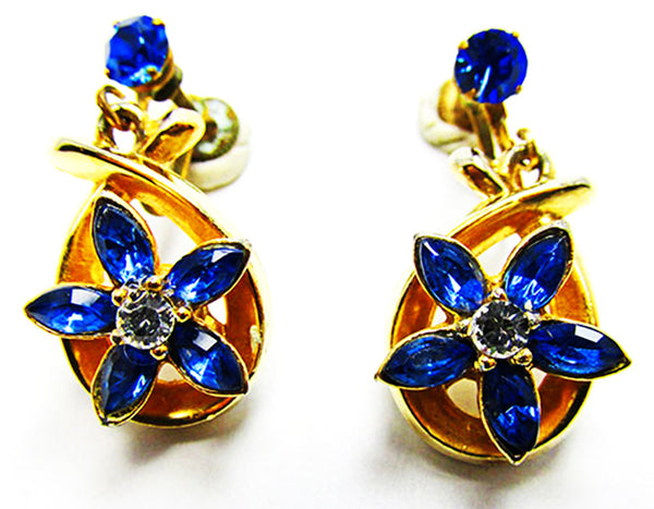 Vintage 1950s Jewelry Dazzling Sapphire Diamante Necklace and Earrings - Earrings
