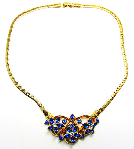 Vintage 1950s Jewelry Dazzling Sapphire Diamante Necklace and Earrings - Necklace