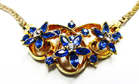 Vintage 1950s Jewelry Dazzling Sapphire Diamante Necklace and Earrings - Close Up - Thumbnail