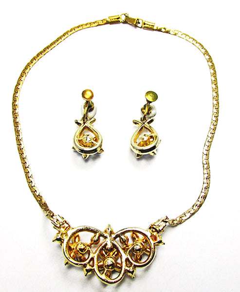 Vintage 1950s Jewelry Dazzling Sapphire Diamante Necklace and Earrings - Back