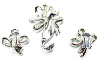 Pell 1950s Vintage Designer Diamante Ribbon Bow Pin and Earrings Set - Beck - Thumbnail