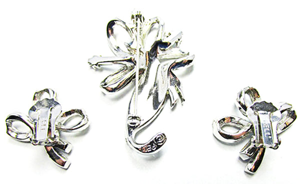 Pell 1950s Vintage Designer Diamante Ribbon Bow Pin and Earrings Set - Beck