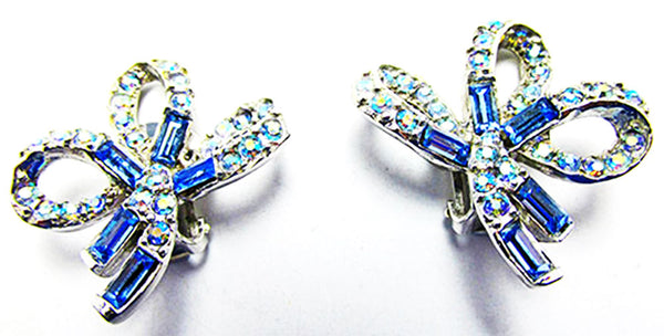 Pell 1950s Vintage Designer Diamante Ribbon Bow Pin and Earrings Set - Earrings