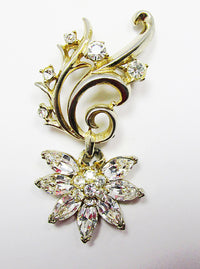 1950s Vintage Elegant Mid-Century Collectible Diamante Floral Drop Pin - Front - Thumbnail