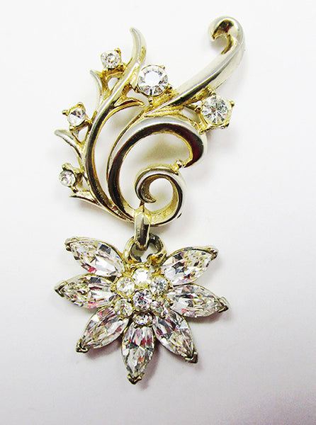 1950s Vintage Elegant Mid-Century Collectible Diamante Floral Drop Pin - Front