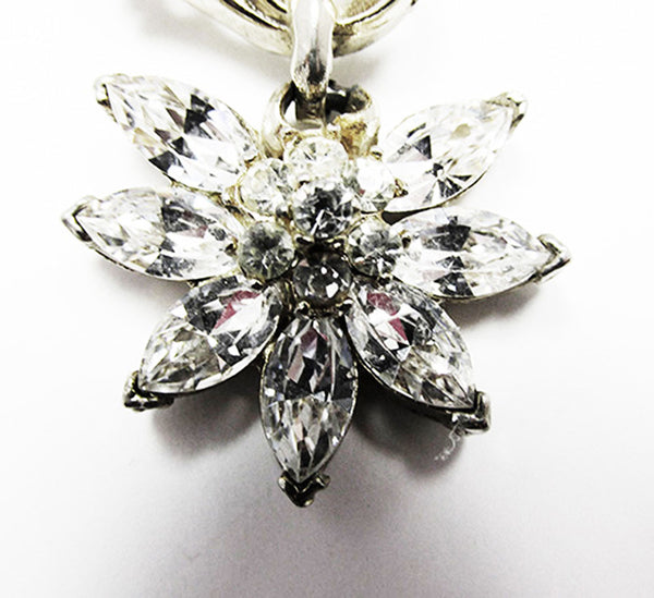1950s Vintage Elegant Mid-Century Collectible Diamante Floral Drop Pin - Close Up