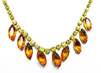 Vintage Costume Jewelry Elegant 1950s Mid-Century Citrine Diamante Set - Necklace Front - Thumbnail