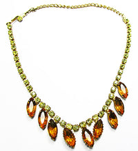 Vintage Costume Jewelry Elegant 1950s Mid-Century Citrine Diamante Set - Necklace Front - Thumbnail