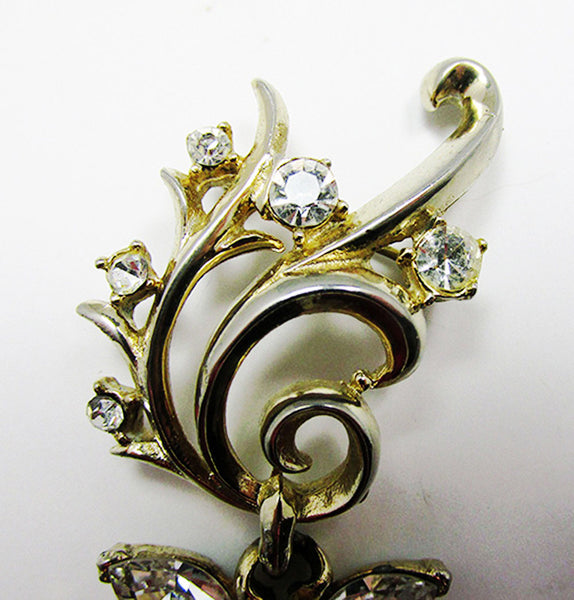 1950s Vintage Elegant Mid-Century Collectible Diamante Floral Drop Pin - Close Up