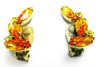 Vintage Costume Jewelry Elegant 1950s Mid-Century Citrine Diamante Set - Earrings - Thumbnail