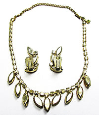 Vintage Costume Jewelry Elegant 1950s Mid-Century Citrine Diamante Set - Back - Thumbnail