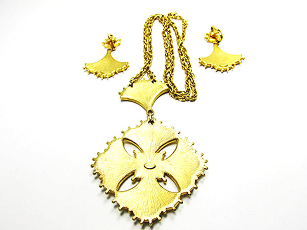 Kramer 1960s Designer Vintage Jewelry Bold Enamel Pendant and Earrings - Back
