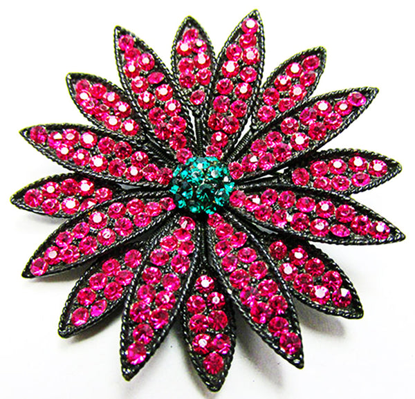 Weiss 1950s Vintage Fuchsia Diamante Floral Pin and Earrings Set - Pin