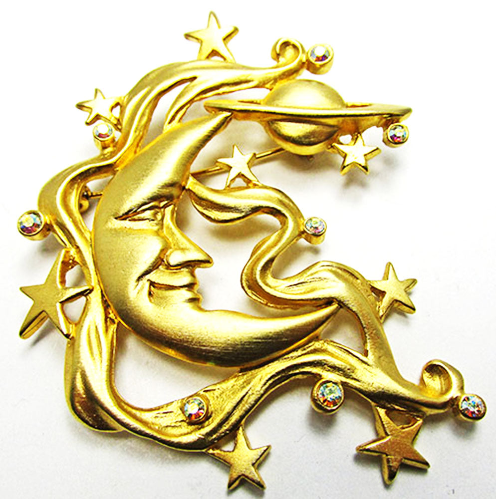 JJ Vintage Jewelry 1960s Moon, Stars, and Planets Pin and Earrings Set