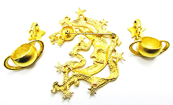 JJ Vintage Jewelry 1960s Moon, Stars, and Planets Pin and Earrings Set - Back
