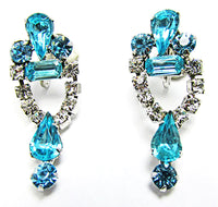Vintage 1950s Jewelry Unique Diamante Necklace, Earrings, and Bracelet - Drop Earrings - Thumbnail