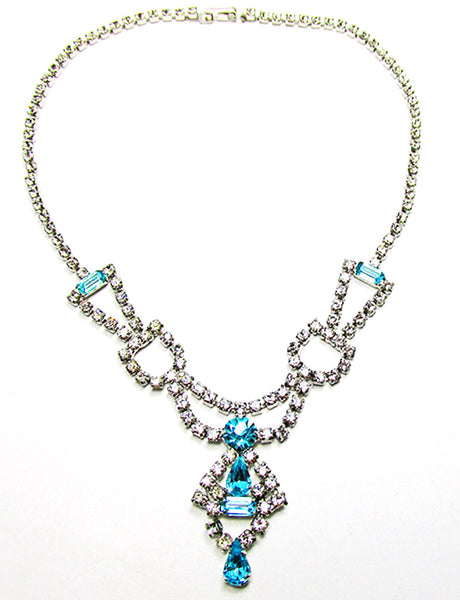 Vintage 1950s Jewelry Unique Diamante Necklace, Earrings, and Bracelet  - Necklace