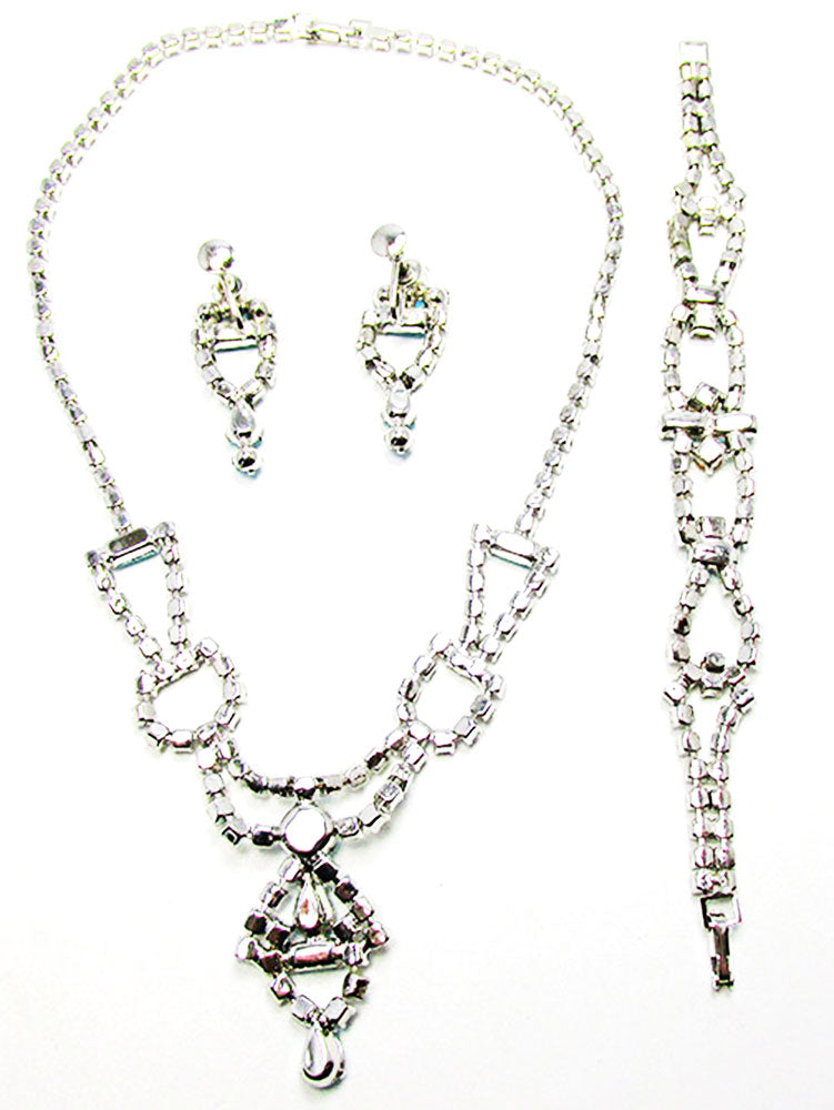 Bridal Wedding Jewelry Crystal Necklace Earrings Set Butterfly Long Pendant  – B Baosity
