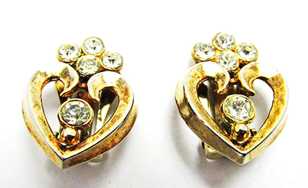 Crown Trifari 1950s Vintage Jewelry Book Piece Diamante Heart Set - Earrings