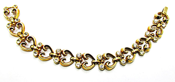 Crown Trifari 1950s Vintage Jewelry Book Piece Diamante Heart Set - Bracelet