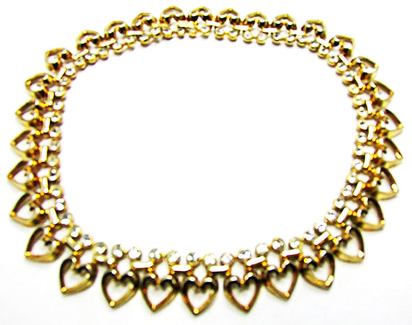 Crown Trifari 1950s Vintage Jewelry Book Piece Diamante Heart Set - Necklace