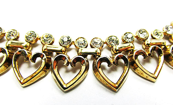Crown Trifari 1950s Vintage Jewelry Book Piece Diamante Heart Set - Close Up