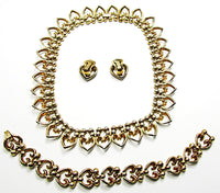 Crown Trifari 1950s Vintage Jewelry Book Piece Diamante Heart Set - Back - Thumbnail