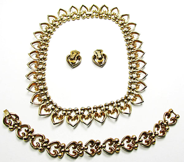 Crown Trifari 1950s Vintage Jewelry Book Piece Diamante Heart Set - Back