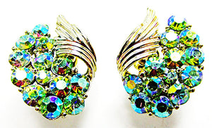 Coro 1950s Vintage Jewelry Amazing Diamante Aurora Borealis Earrings - Front