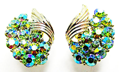 Coro 1950s Vintage Jewelry Amazing Diamante Aurora Borealis Earrings - Front