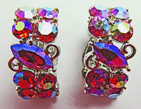Lisner Vintage Glamorous 1950s Pink Aurora Borealis Hoop Earrings - Thumbnail