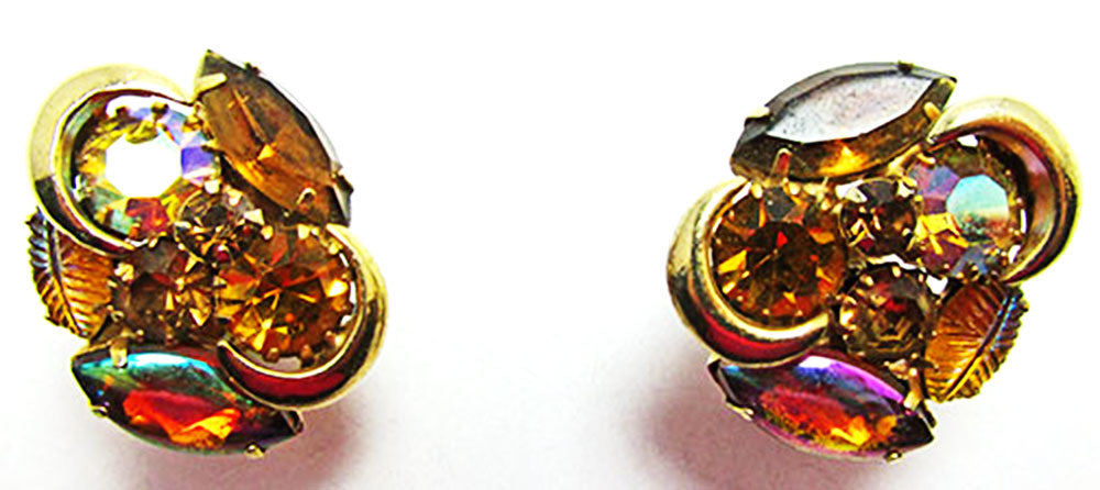 Kramer Vintage Jewelry 1950s Mid-Century Topaz Diamante Earrings - Front