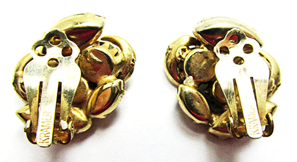 Kramer Vintage Jewelry 1950s Mid-Century Topaz Diamante Earrings - Back