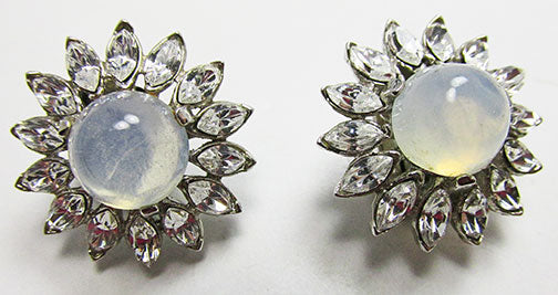Crown Trifari Vintage Sophisticated 1950s Moonstone Button Earrings