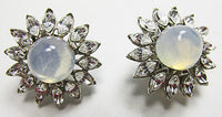 Crown Trifari Vintage Sophisticated 1950s Moonstone Button Earrings - Thumbnail