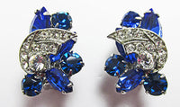 Weiss Vintage 1950s Sophisticated Sapphire Blue Floral Earrings - Thumbnail