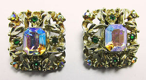 Coro Vintage Eye-catching 1950s Geometric Iridescent Floral Earrings