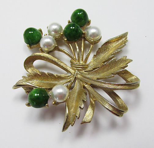 Sarah Coventry Vintage 1960s Mint Jade and Pearl Floral Bouquet Pin