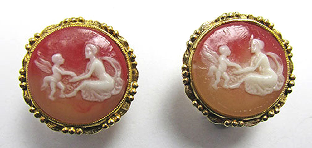 Vintage Jewelry Timeless 1950s Mid-Century Cameo Button Earrings - Front