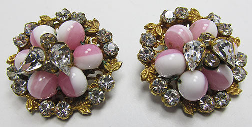 Vintage Mid Century Stunning Art Glass Floral Button Earrings
