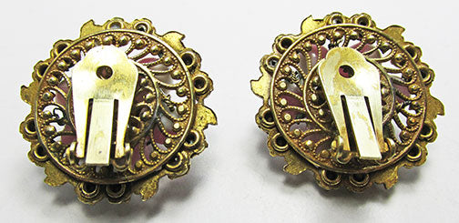 Vintage Mid Century Stunning Art Glass Floral Button Earrings